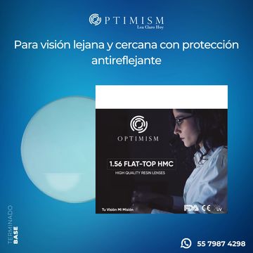 Lentes Optimism con protección antirreflejante para visión lejana y cercana.