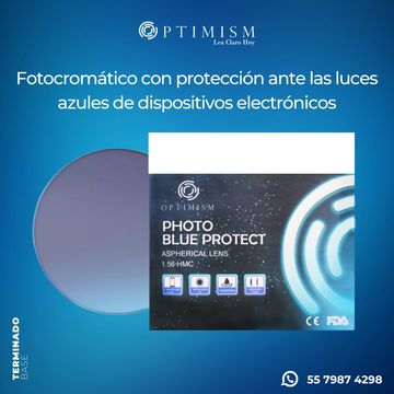 Mica con protección blue ray fotocromática para graduaciones altas y bajas